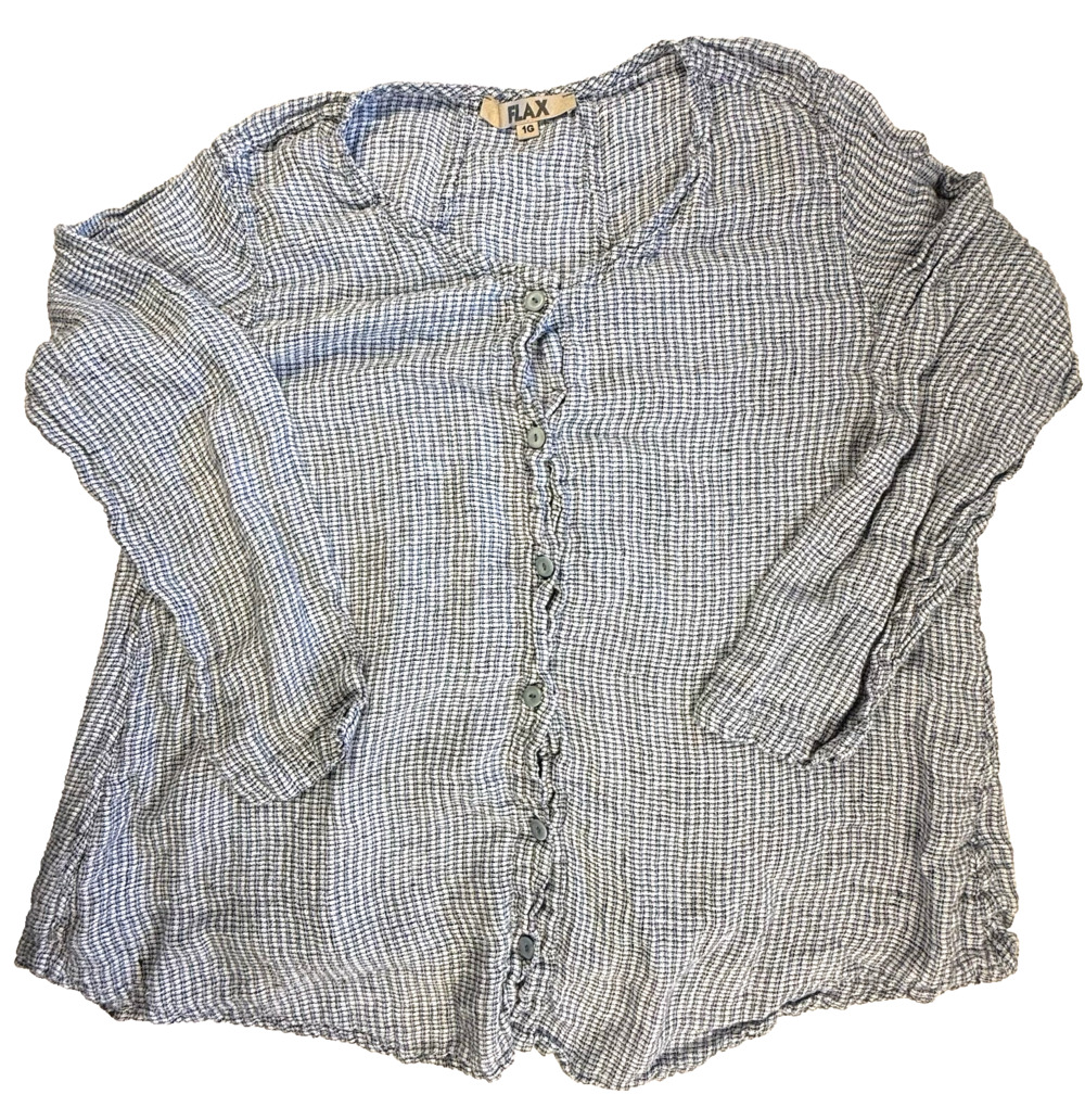 Flax Shirt Textured Blue Linen 1G Lagenlook Cottagecore Boho Boxy Minimalist